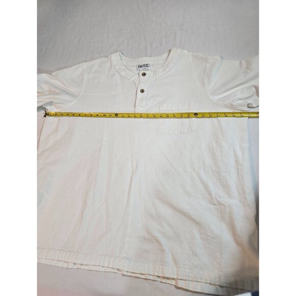 King Size Mens Big Size 3XL White 100% Cotton Henley Shirt W/ Pocket - Picture 6 of 16